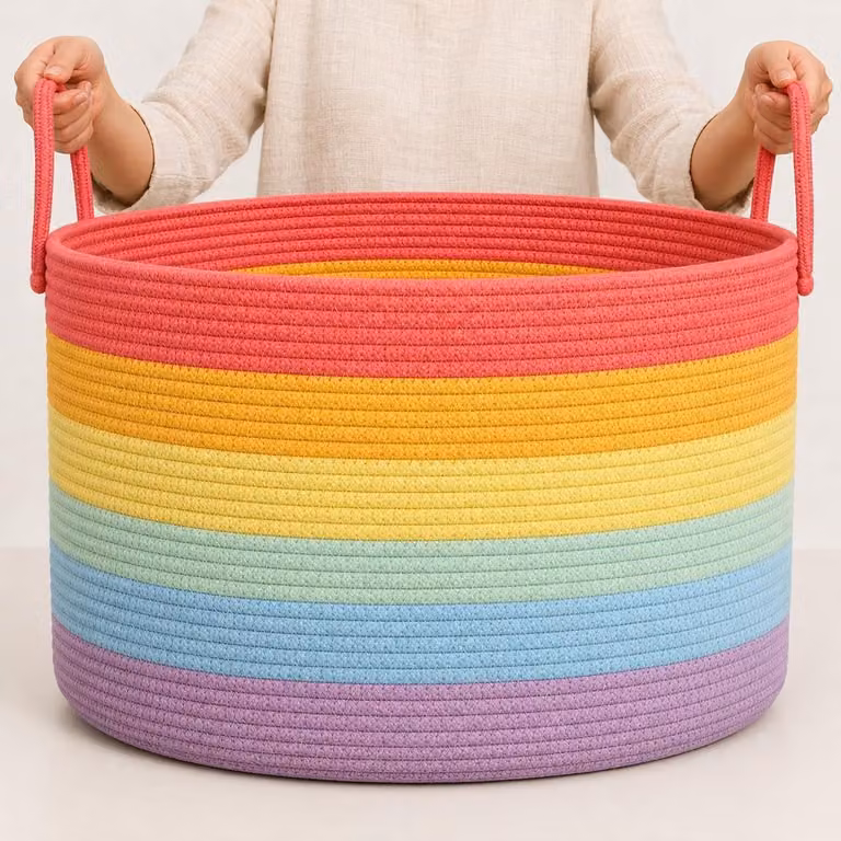 SnelShoppen Grote Dekentas Regenboog Speelgoedmand en Baby Opbergbox Breedte: 50 cm, Diepte: 33 cm