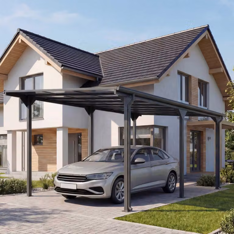 Mendler Aluminium Carport HWC-O23 met Polycarbonaatdak en Regenafvoer, Antraciet, B: 6 m, D: 3 m