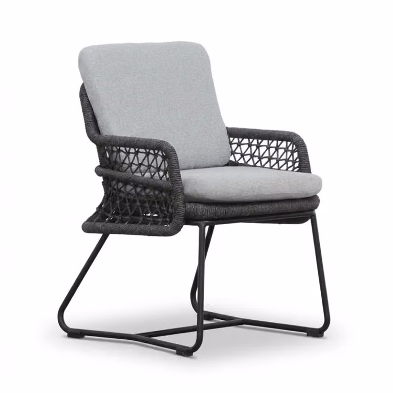 Gianna dining tuinstoel met touw en aluminium in Stone Grey