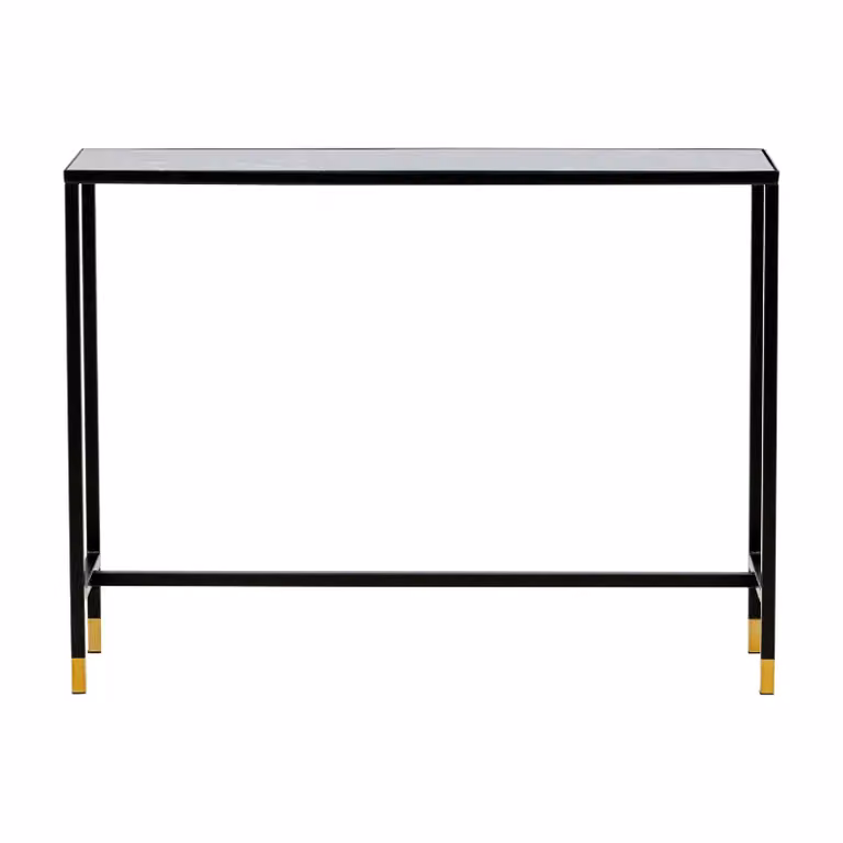 QUVIO Bijzettafel met Plank - Zwart en Messing - Glas en Staal - B/D/H: 100 x 30 x 75 cm