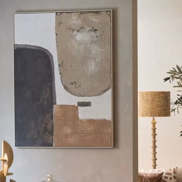 Light en Living Wandornament Zirelle, Abstract Geometrisch Canvas in Beige, Zand en Bruin, B: 90 cm, H: 120 cm
