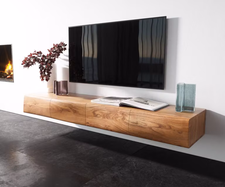 DELIFE TV-meubel New Live-Edge, 4 deurs, zwevend, acacia hout, bruin/wit, Breedte: 175 cm, Diepte: 40 cm, Hoogte: 37 cm
