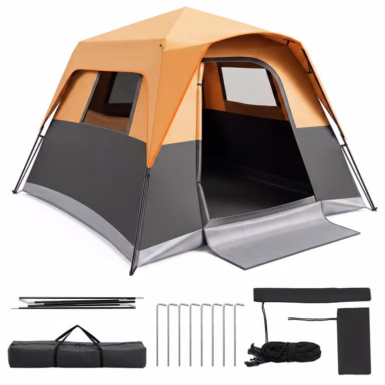 Costway Draagbare Campingtent voor 6 Personen met Regenbescherming - Oranje