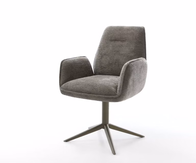 DELIFE Zoa-Flex Draaistoel met Bouclé Stoffering, Grijs/Bruin, met Armleuningen en Rocker-functie