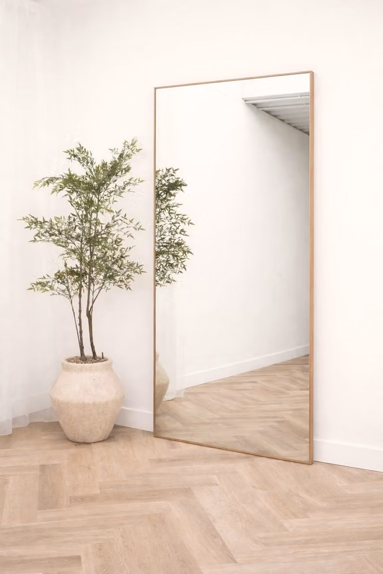 Nordic Style Scandinavische Designspiegel in Naturel Eikenhout, Staande Passpiegel, B/D/H: 110 x 215 cm