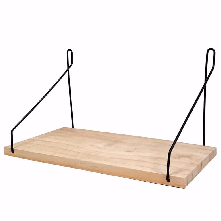 QUVIO Wandplank van hout en staal, B/D/H: 14,5 x 30 x 17 cm