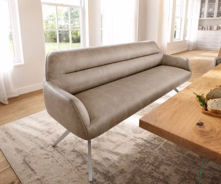 DELIFE Eetkamerbank beige met metalen frame en textiele bekleding Breedte: 203 cm