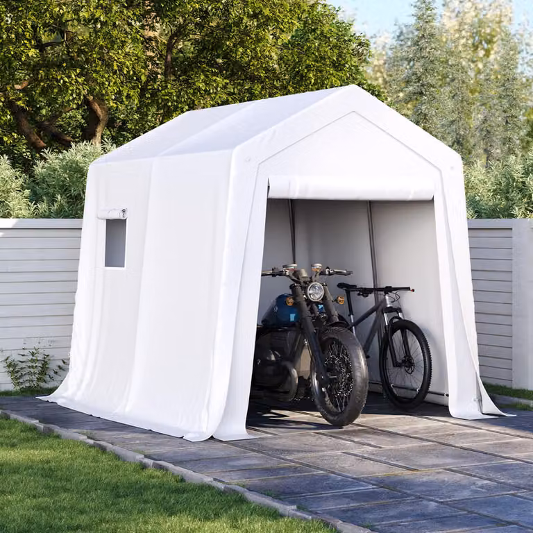 AOXUN A-Frame Soft Top Carport met Zijpanelen, Waterdichte Heavy Duty Auto Canopy Garage Schutting, Wit, 183 x 244 cm