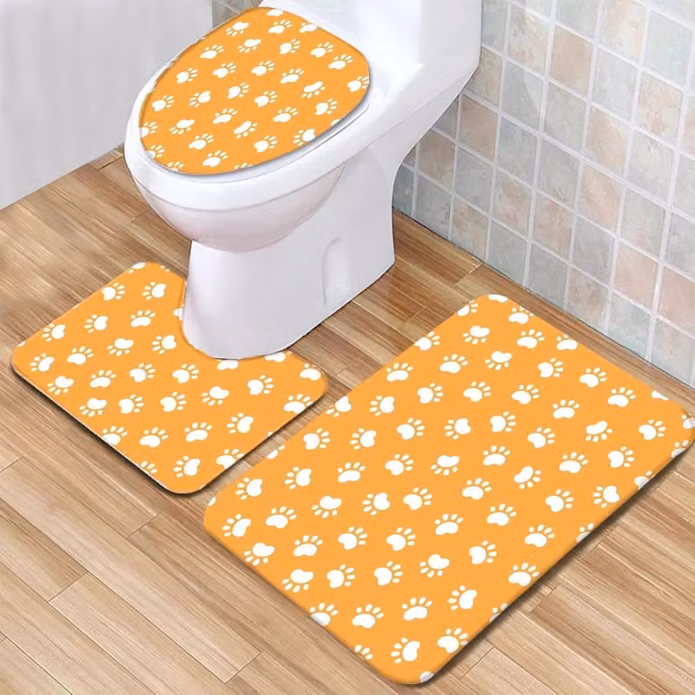 3-delige antislip badmat set voor badkamer en toilet in mosterdgeel