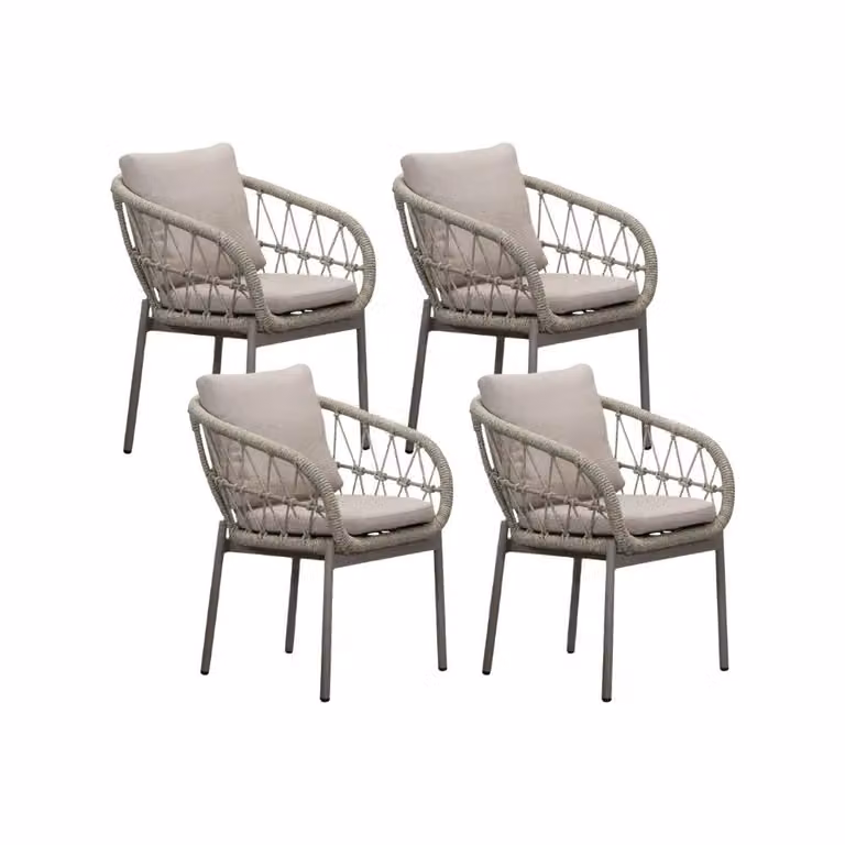 LUX outdoor living Dakota dining tuinstoel set van 4 beige met touw en aluminium