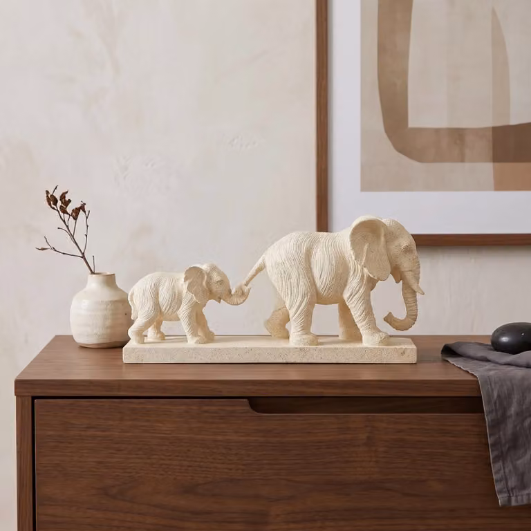 Light en Living Modern Ornament Elephant in Zand en Goud, B: 46 cm, D: 11,5 cm, H: 21,5 cm
