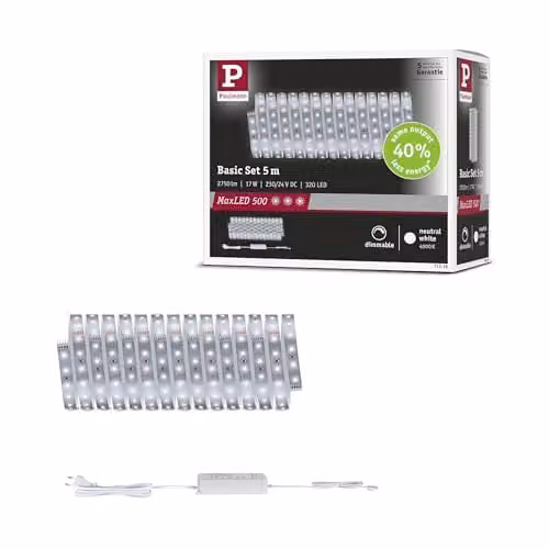Paulmann MaxLED 500 LED-set van 5 meter in zilver met koelwit licht (4000 K)