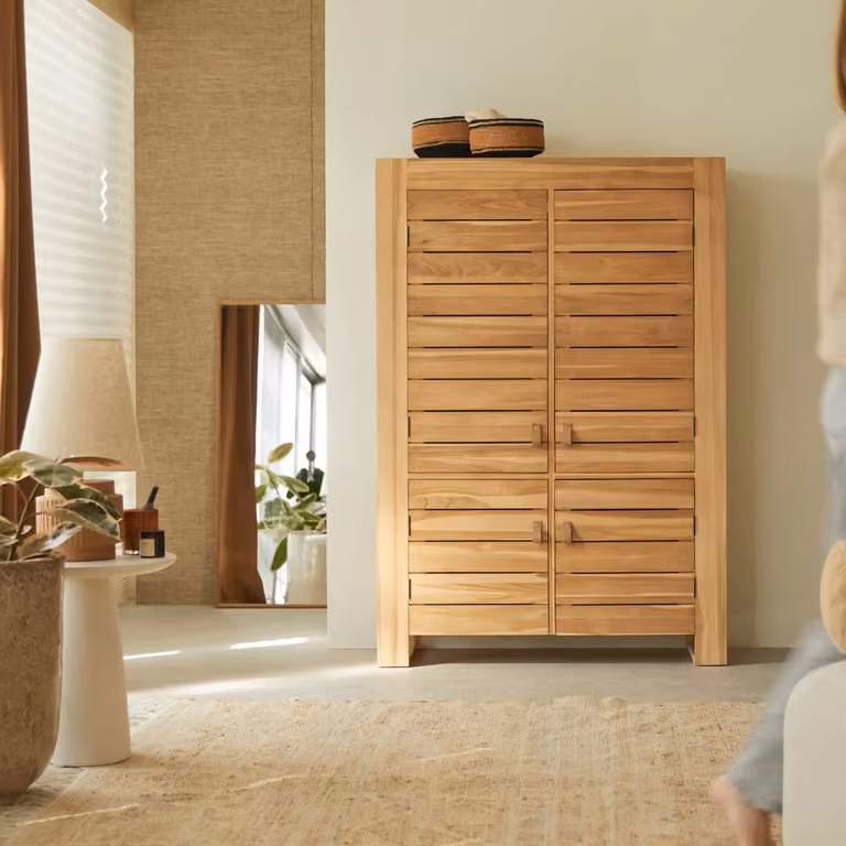 Tikamoon Kast van massief teakhout met deuren - Bruin - B/D/H: 160 x 110 x 40 cm