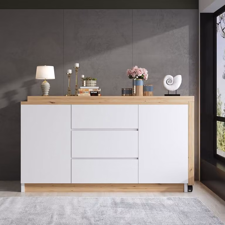 Inklapbaar Hoekbureau met Draaibare Functie en Vergrendelbare Wielen - Wit Eiken - B: 120 cm, D: 50 cm, H: 76,5 cm