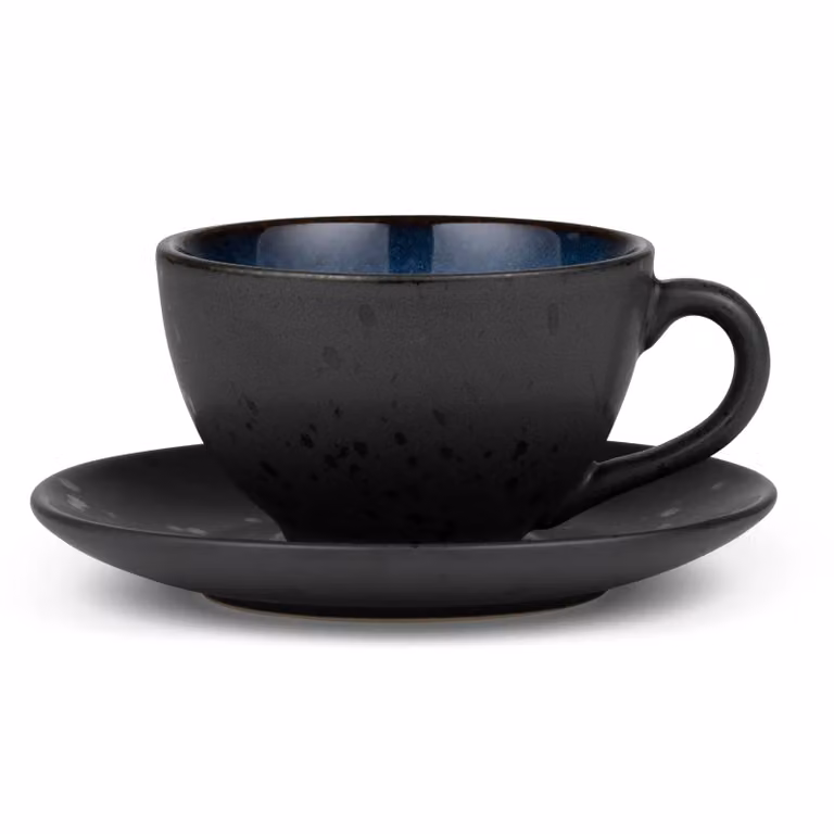 Bitz koffiekop met schotel zwart en donkerblauw