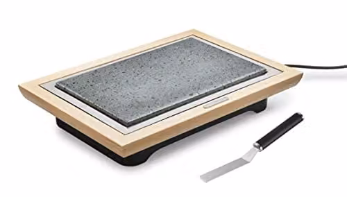 Lagrange Pierre Deluxe elektrische grill met licht houten frame en schraper, Grijs, 375 x 235 mm