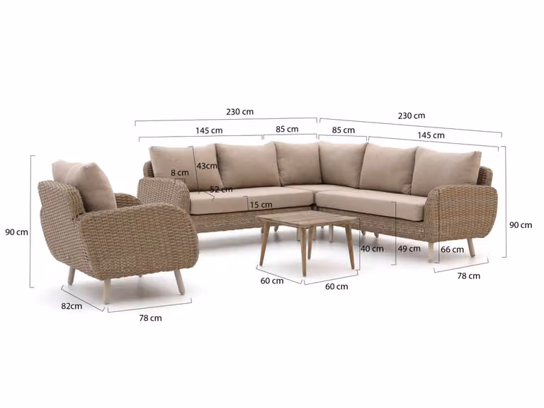 Hoek loungeset Intenso Beige voor 6 personen