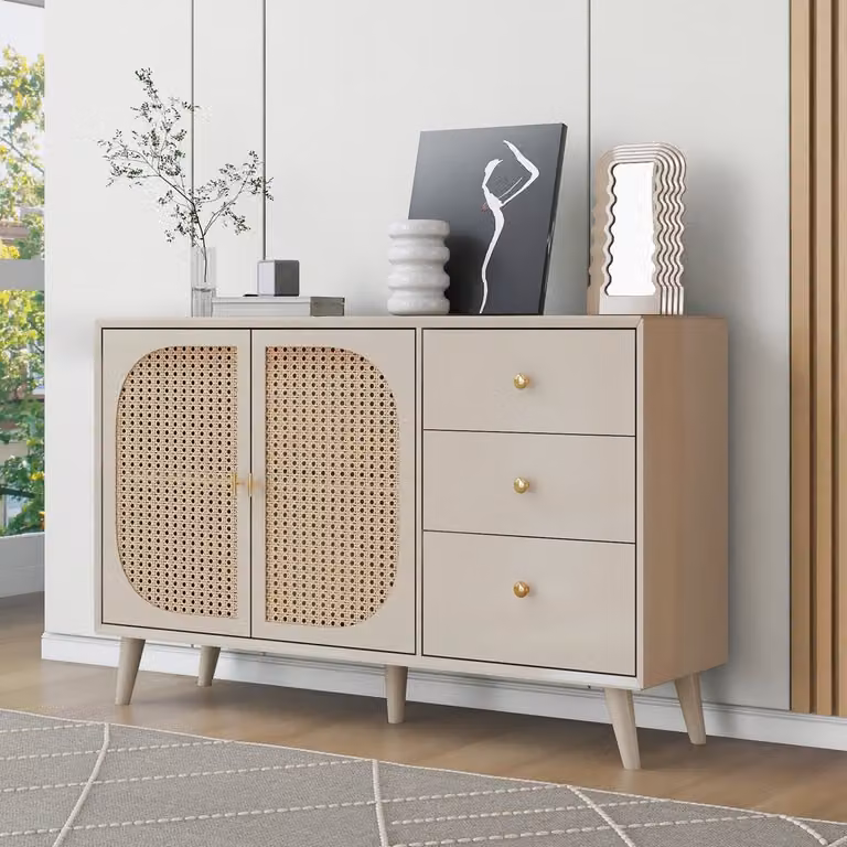 STILVORA Modern Dressoir met 5 Opbergruimtes, Beige, B/D/H: 60 x 40 x 120 cm