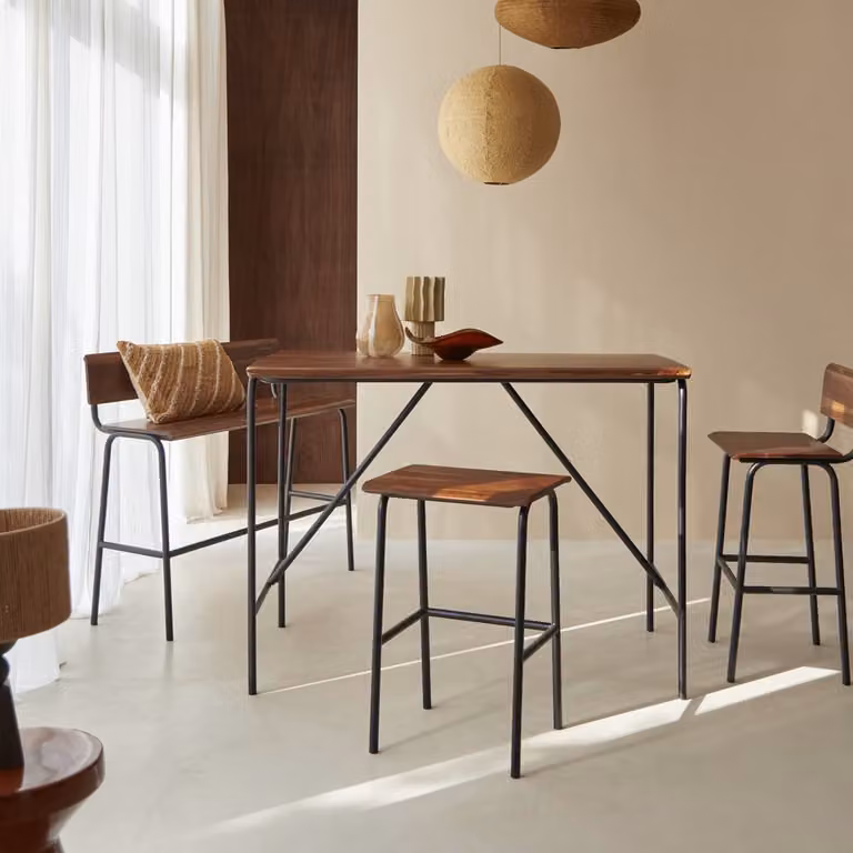 Tikamoon Eettafel Sheesham en Metaal - Bruin - B: 140 cm, D: 84 cm, H: 76 cm
