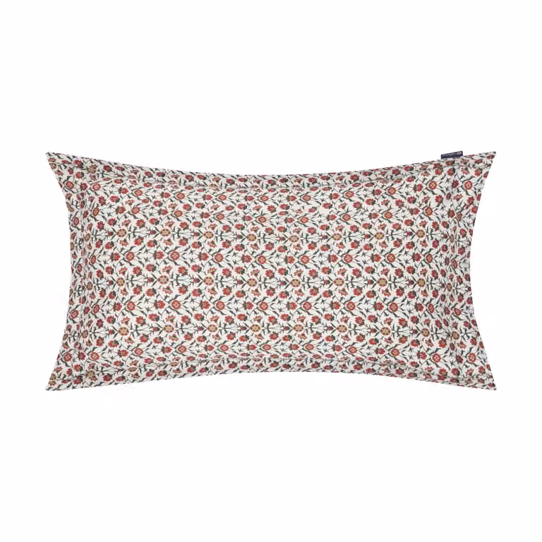 Lexington Kussensloop Lexington Flower geprint katoen satijn 50x90 cm Wit-rood-groen-beige