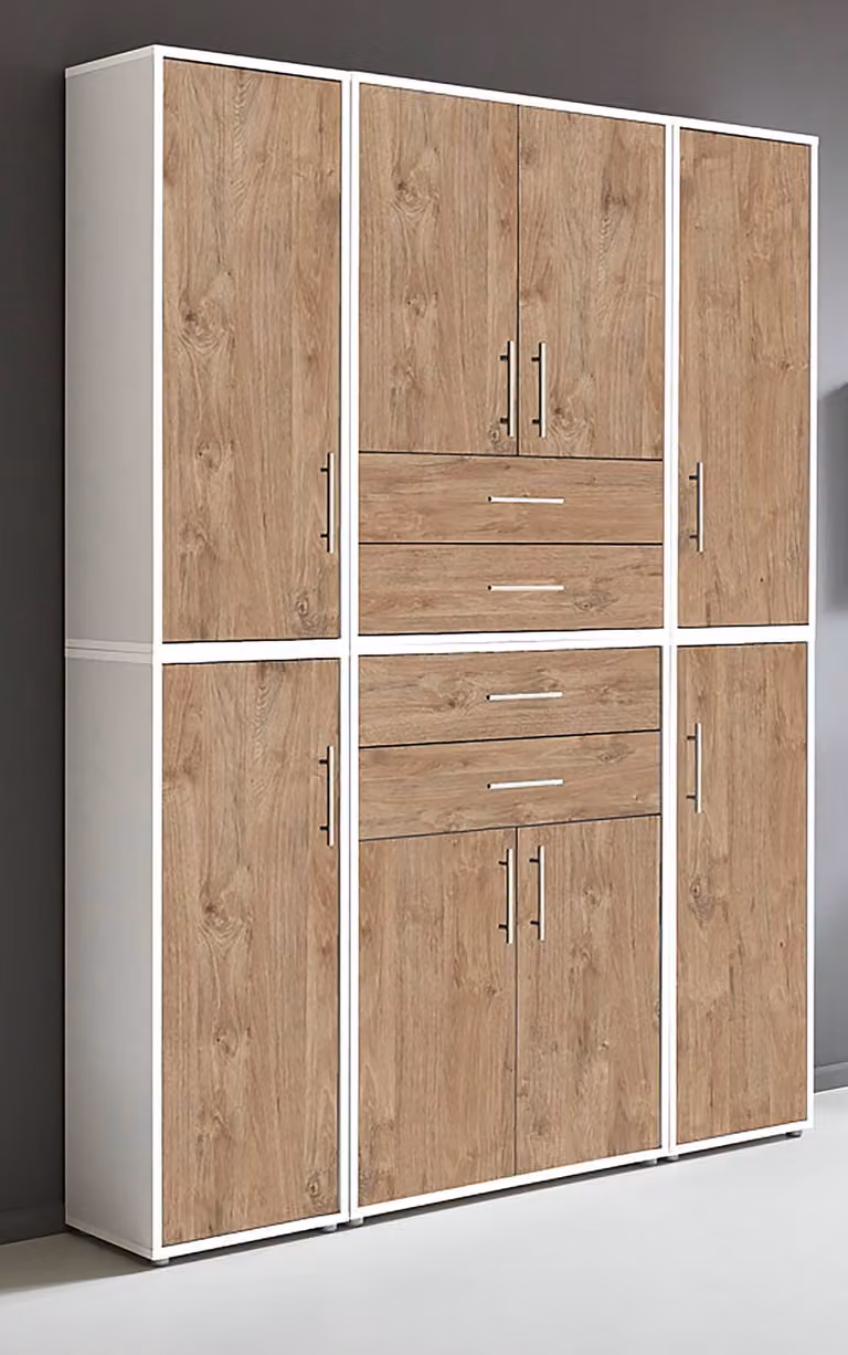 home24 Kastenset 6-delig set A Sanremo eikenhoutlook en wit, B: 114 cm, H: 85 cm, D: 33 cm