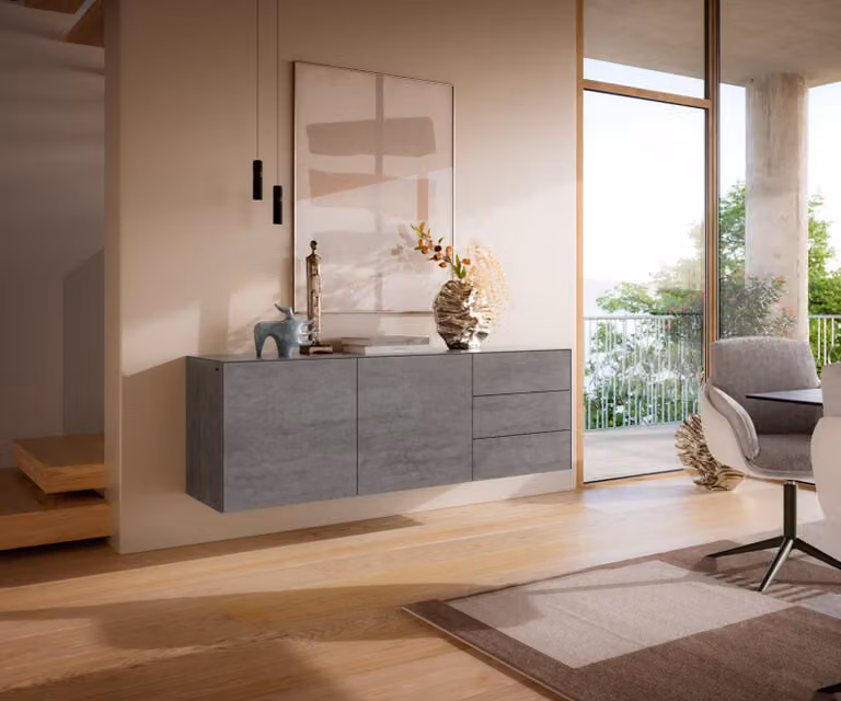 DELIFE Dressoir Cuor Zwevend Grijs Keramiek en MDF Breedte: 180 cm, Diepte: 45 cm, Hoogte: 60 cm