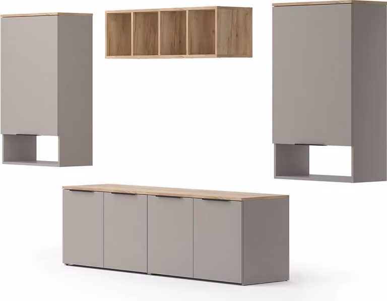 Vicco Wido Woonwand Grijs, 5-delig MDF wandmeubel voor de woonkamer
