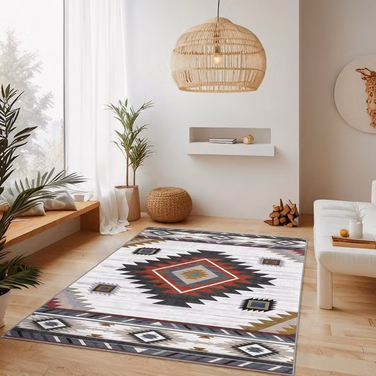 Mila Home - Rechthoekig Vloerkleed - Boho Geometric Design - Wasbaar en Antislip - Voor Woonkamer, Slaapkamer, Keuken en Hal