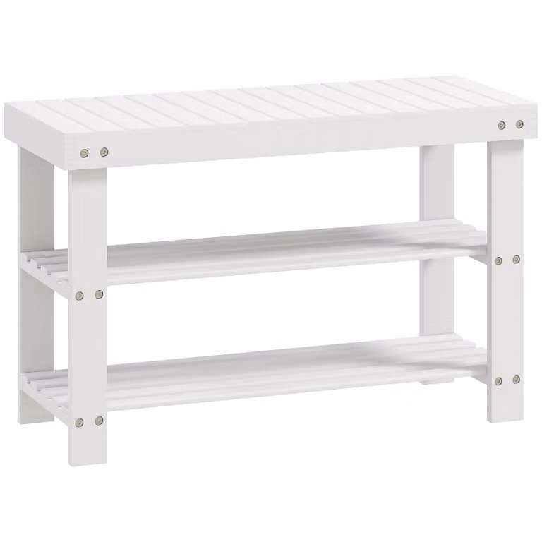 HOMCOM Schoenenbank van bamboe met 2 legplanken en opbergruimte, wit, B/D/H: 70 x 28 x 45 cm
