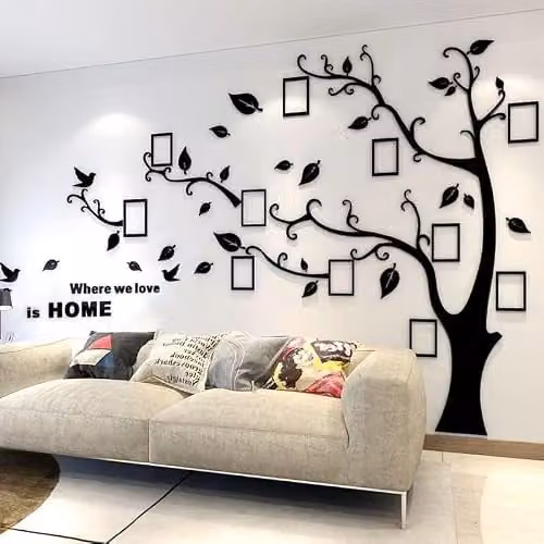 Purekay 3D Boomsticker Muurstickers - Zelfklevende DIY Fotolijsten voor Wanddecoratie - Zwart Rechts, Maat M