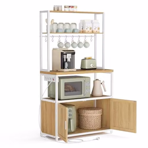 VASAGLE Keukenrek met stopcontacten en keukenkast, goud-eiken-wolkenwit, B: 80 cm, D: 40 cm, H: 170 cm