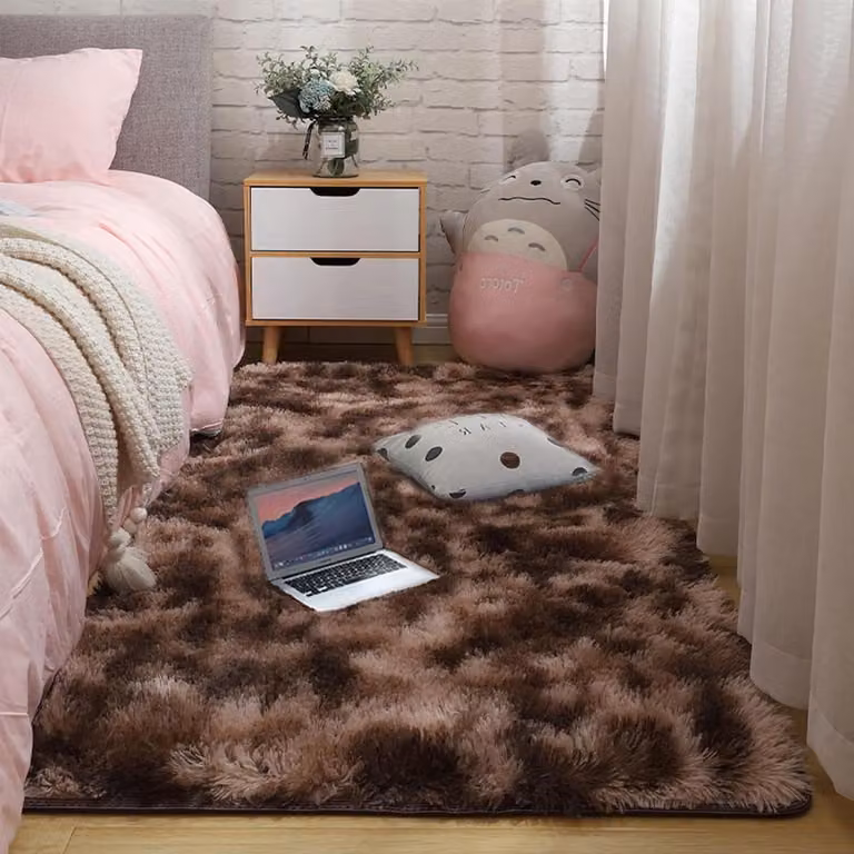 Hoogpolig Vloerkleed Bruin met Antislip Onderkant - 190 x 200 cm