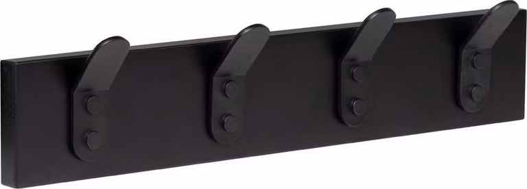 Zwarte metalen wandkapstok met 4 schuine haken en afgeronde hoeken - B: 40 cm, D: 7 cm, H: 5 cm