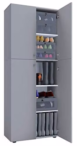 VCM Lona schoenenkast grijs met 5 vakken B/D/H: 70 x 39 x 182 cm
