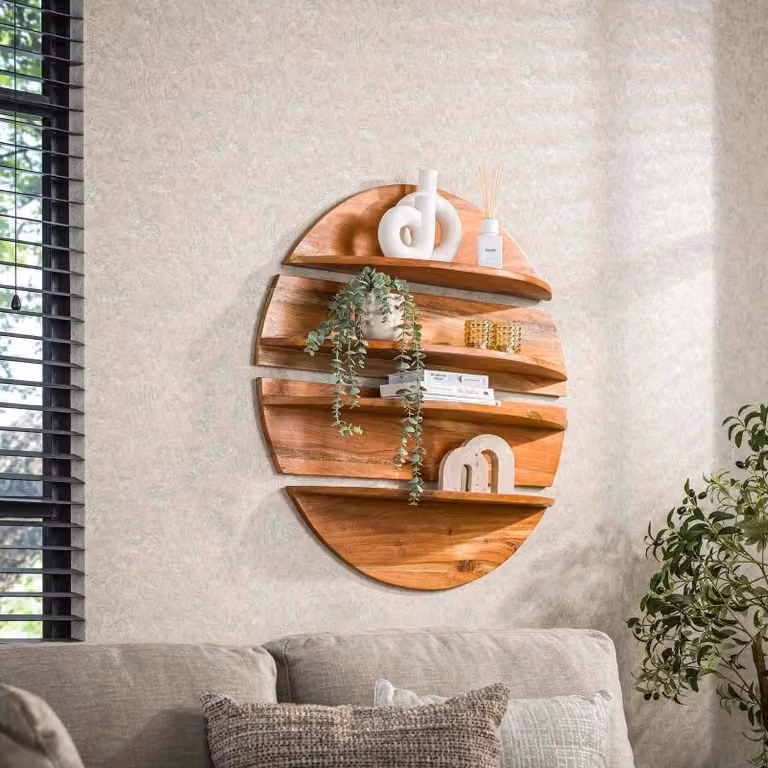 WoonStijl Wandschap 4-delig rond acacia hout bruin