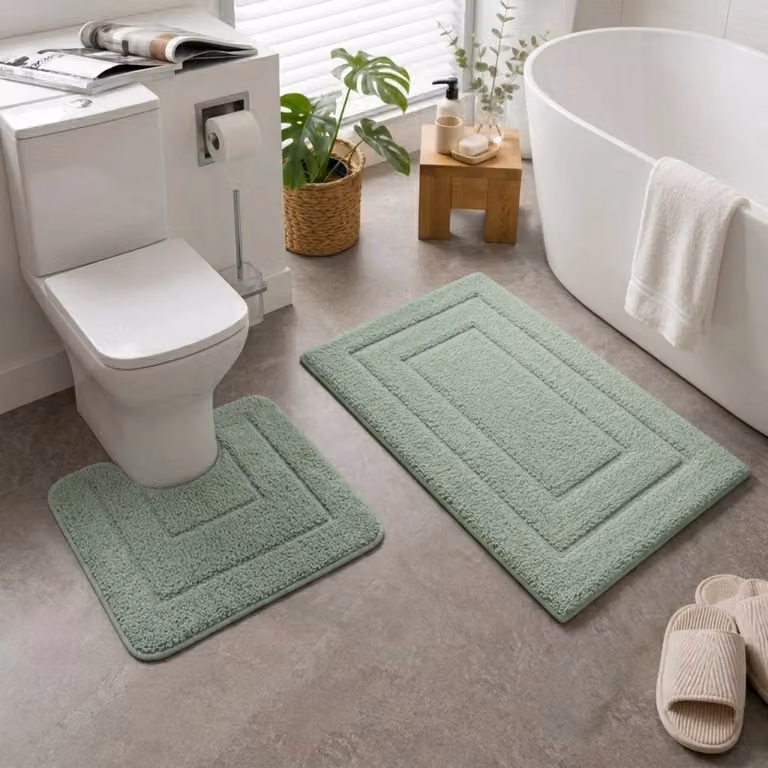 LitaLente Badmattenset 2-delig - Groene Microvezel Badmat 50x80 cm en Toiletmat 40x50 cm met U-uitsparing - Antislip en Absorberend