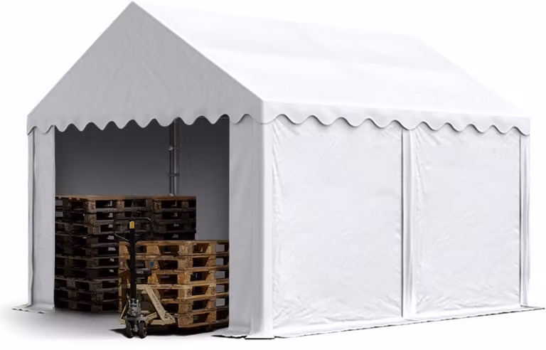 TOOLPORT Opslagtent 4x4 m stabiele industrietent met wit PVC-zeil en grondframe