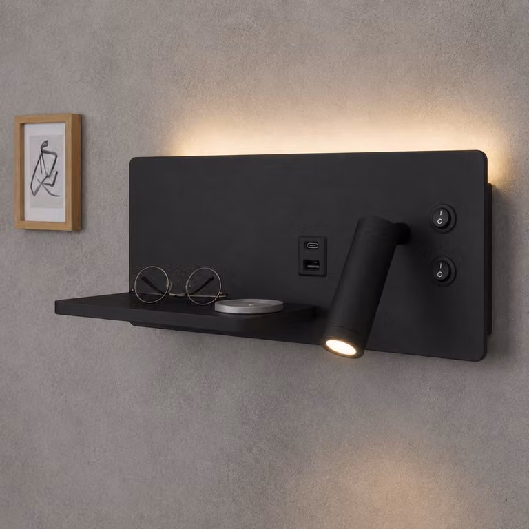 Artdelight Wandlamp Charge USB rechts zwart met dimfunctie en warm wit licht