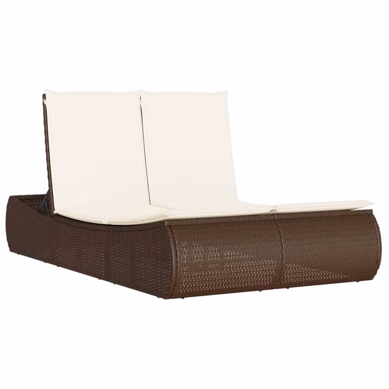 vidaXL Dubbele ligbed met kussens, bruin, polyrotan