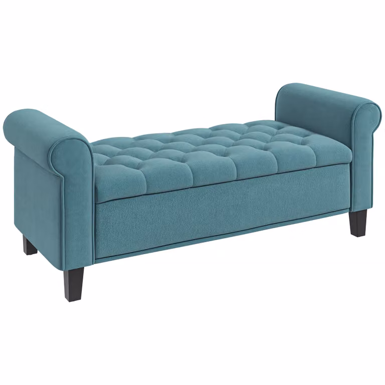 HOMCOM Bankje voor slaapkamer met opbergruimte, Groen, B/D/H: 120 x 60 x 75 cm