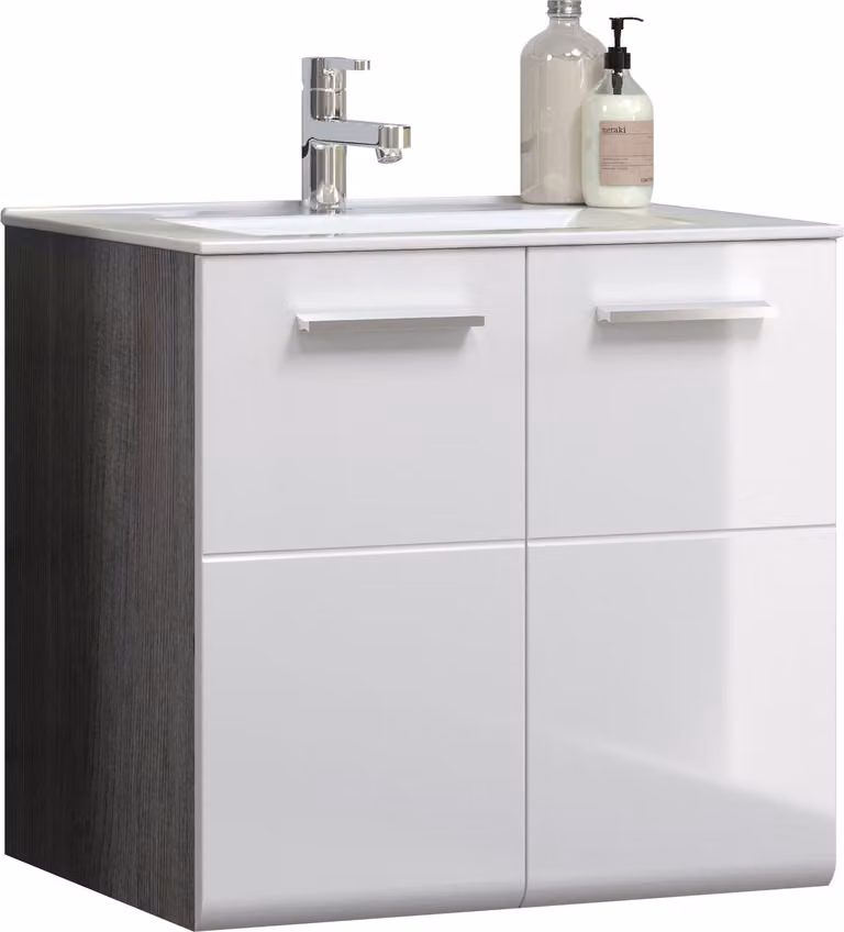 Trendteam Badkameronderkast Riva, rookzilver en wit hoogglans, B: 62 cm, D: 59 cm, H: 47 cm