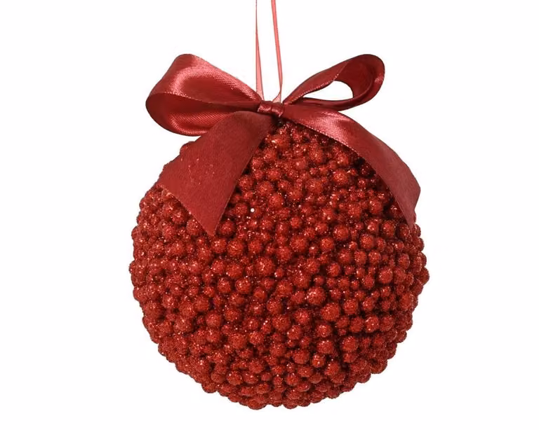 Rode kerstbal van foam met abstract geometrisch design, diameter: 10 cm