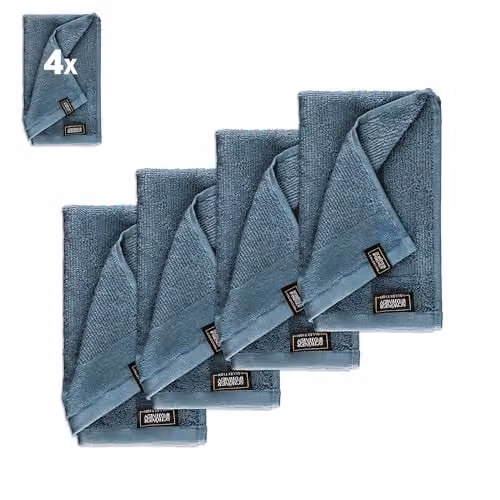Schöner Wohnen Set van 4 blauwe katoenen gastendoekjes Sense, 30 x 50 cm