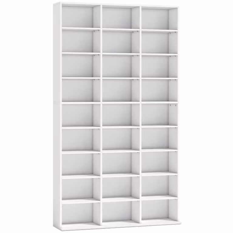 HOMCOM Mediarrek voor 835 CD's of 500 DVD's met 27 vakken en 21 verstelbare legplanken, Wit