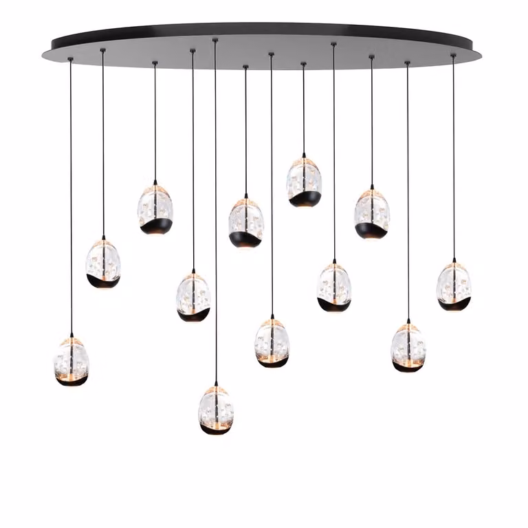 Highlight Hanglamp Clear Egg ovaal 12-lichts zwart en transparant