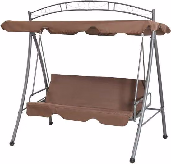 Gecheer Schommelbank met luifel - 2-zits tuinbank met gepoedercoat stalen frame - Koffie