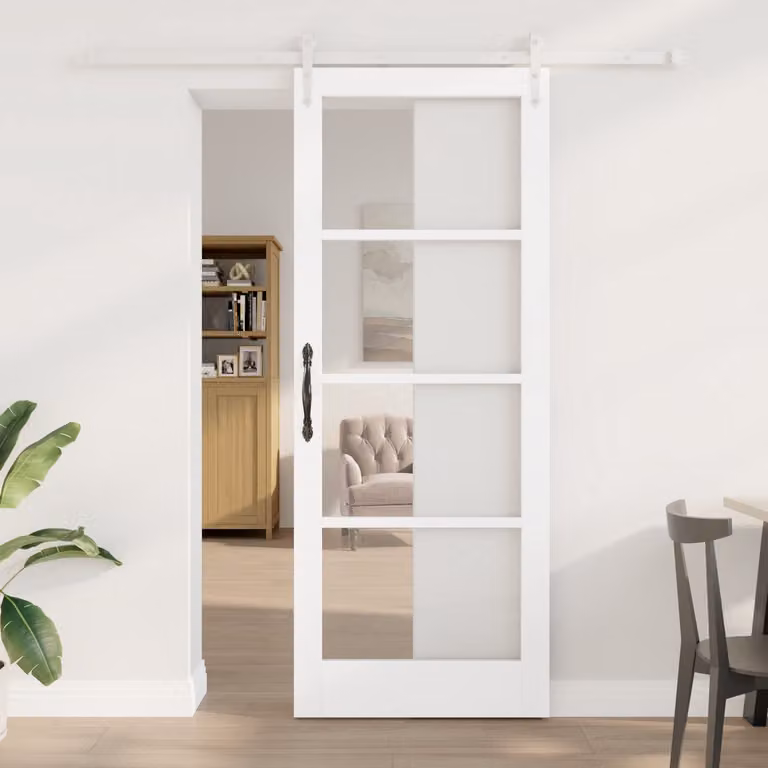 vidaXL Schuifdeur van massief grenenhout en glas - Wit - B: 83 cm, H: 211 cm