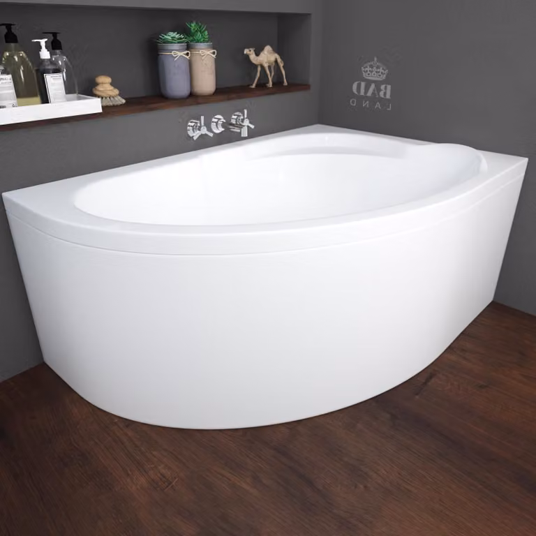 Badland Standard Polimat Hoekbad Rechts met Acryl Omranding en Poten - 130 x 85 cm