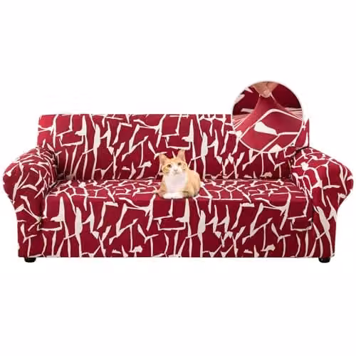 Jaotto Bankhoes 3-zits Elastische Stretch Spandex Sofa Beschermer Abstract Bordeaux