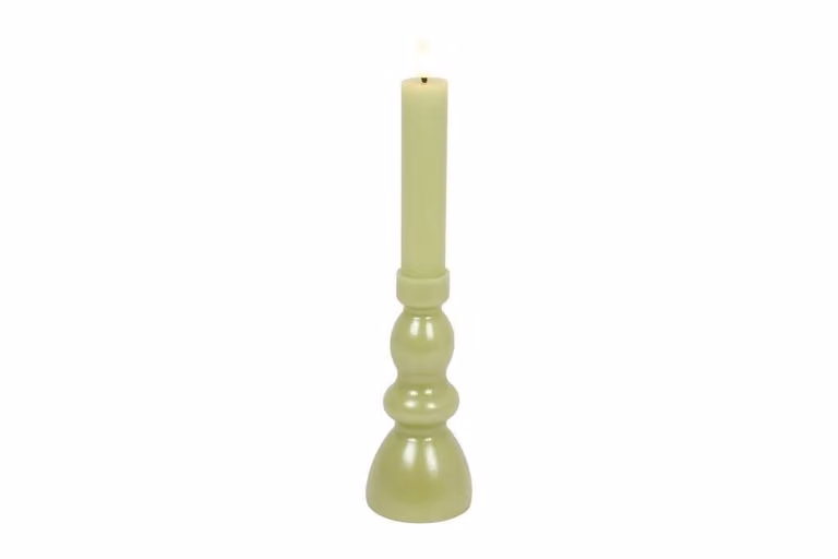 Countryfield kandelaar met ledkaars groen D: 7,5 cm, H: 28 cm